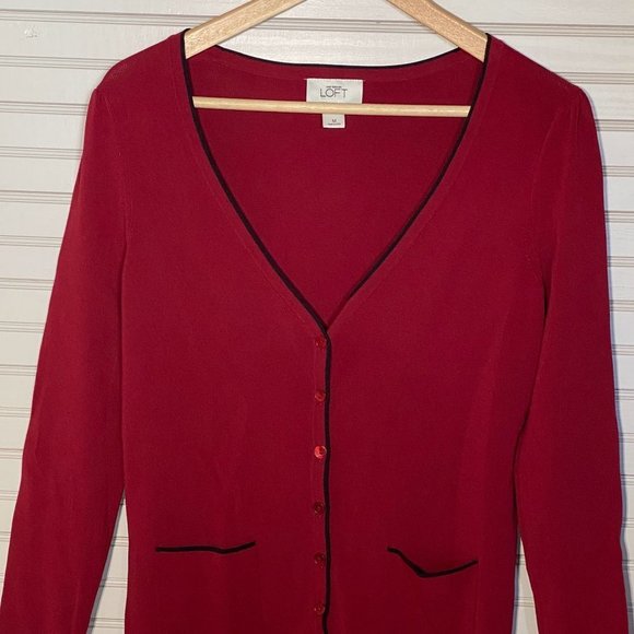 Ann Taylor LOFT Red Cardigan with Black Trim - Picture 1 of 5
